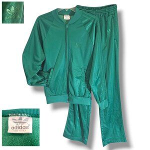 Vintage Adidas Trefoil Tracksuit 70s 80s Green Made in USA ILGWU YKK Set Size M